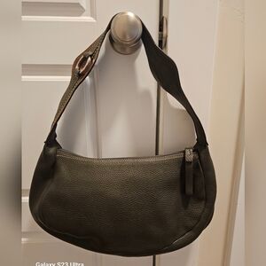 Cat's Spain Pebbled Dark Green Leather Shoulder Bag.